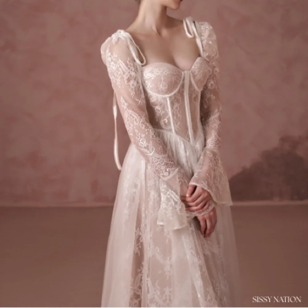 Embroidered Lace White Midi Corset Dress - Picture 7 of 11